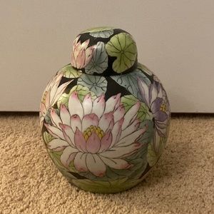 Vintage Toyo Hand Painted in Mexico Lillypad Flower Ginger Jar